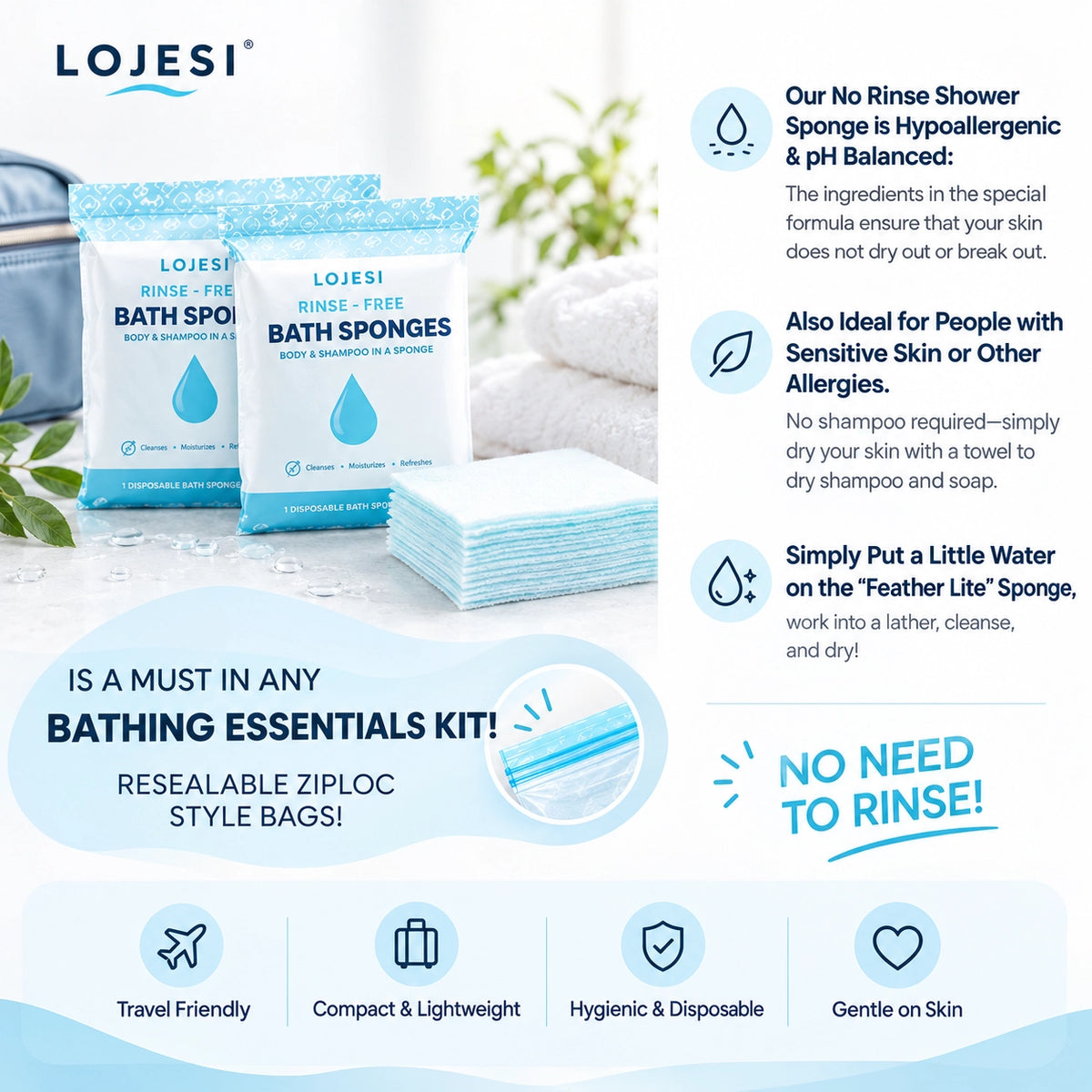 No-Rinse Travel Body Wipes – Instant Foaming Cleanse