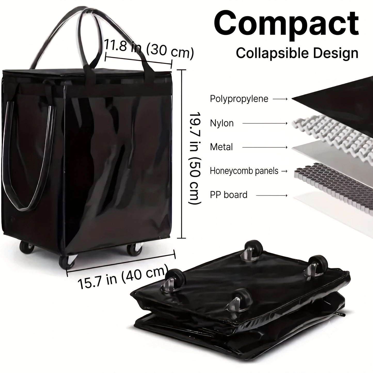 Pack3Ease™ FoldAway Rolling Cart Bag – Large Capacity Foldable Shopping & Travel Tote with Wheels