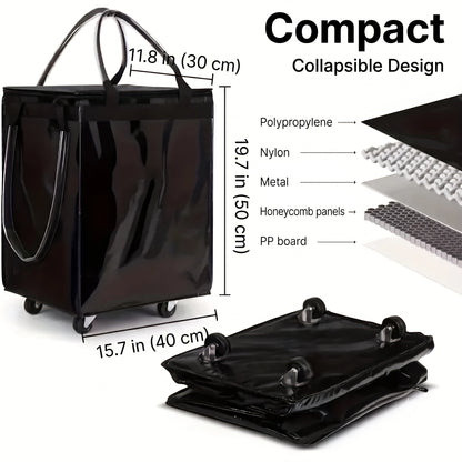 Pack3Ease™ FoldAway Rolling Cart Bag – Large Capacity Foldable Shopping & Travel Tote with Wheels