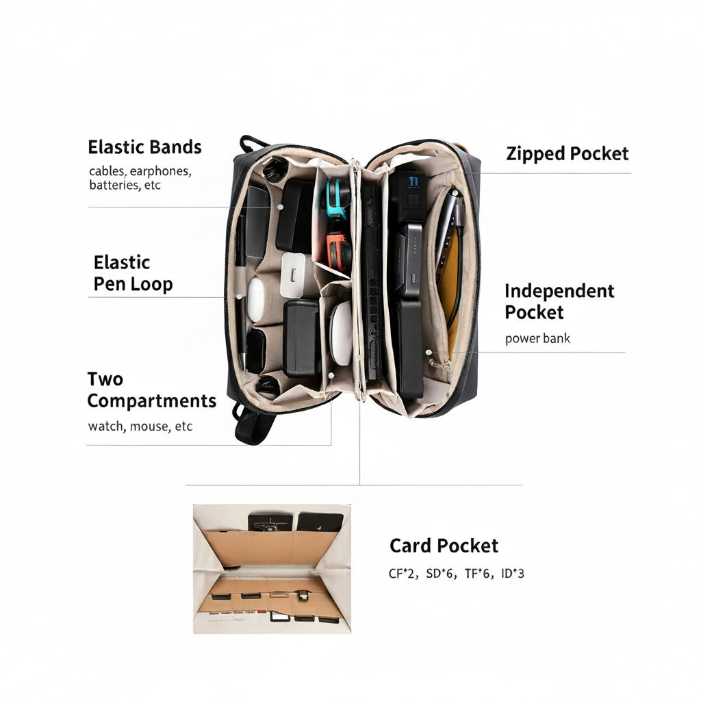 PACK3EASE™ Premium Travel Tech Organizer – Water-Resistant Electronics Case for Smart Organization