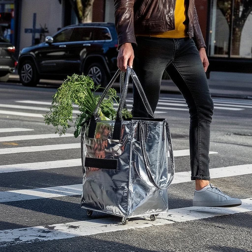 Pack3Ease™ FoldAway Rolling Cart Bag – Large Capacity Foldable Shopping & Travel Tote with Wheels