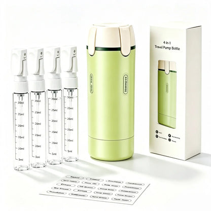 Pack3Ease™ 4-in-1 Travel Toiletry Dispenser – Leakproof Refillable Bottles for Shampoo, Lotion & Shower Gel