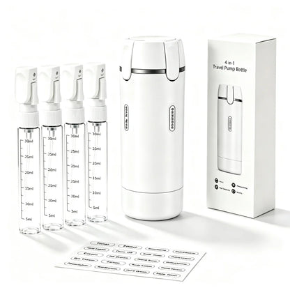 Pack3Ease™ 4-in-1 Travel Toiletry Dispenser – Leakproof Refillable Bottles for Shampoo, Lotion & Shower Gel