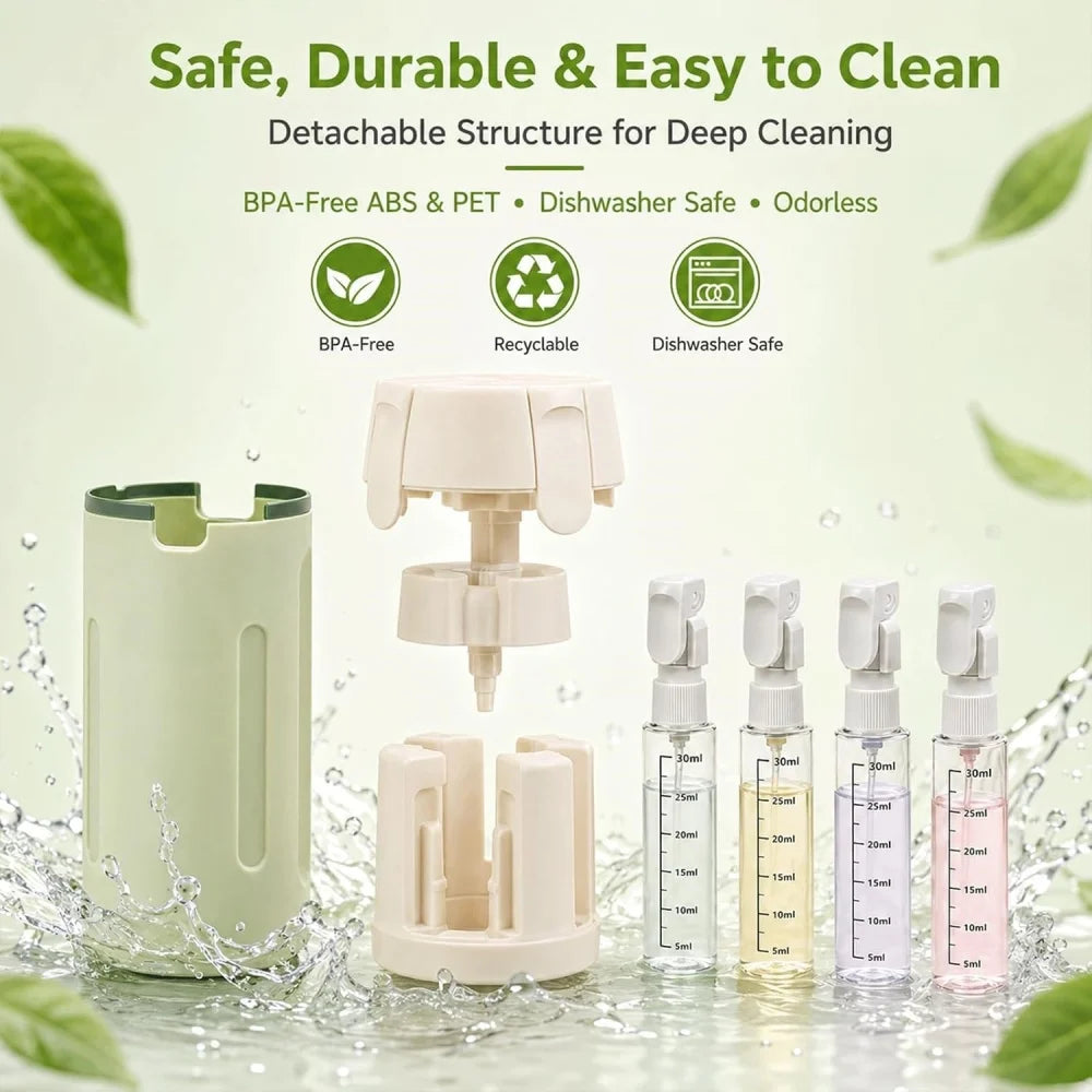 Pack3Ease™ 4-in-1 Travel Toiletry Dispenser – Leakproof Refillable Bottles for Shampoo, Lotion & Shower Gel