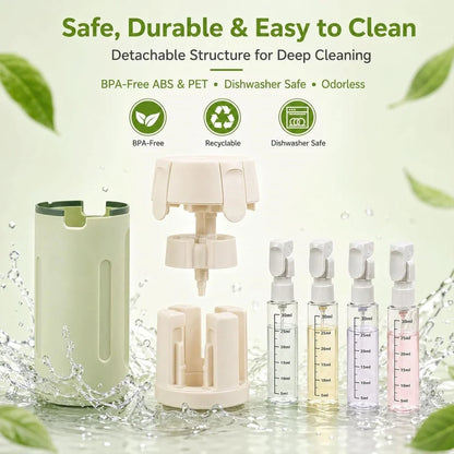 Pack3Ease™ 4-in-1 Travel Toiletry Dispenser – Leakproof Refillable Bottles for Shampoo, Lotion & Shower Gel