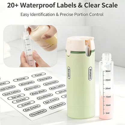 Pack3Ease™ 4-in-1 Travel Toiletry Dispenser – Leakproof Refillable Bottles for Shampoo, Lotion & Shower Gel