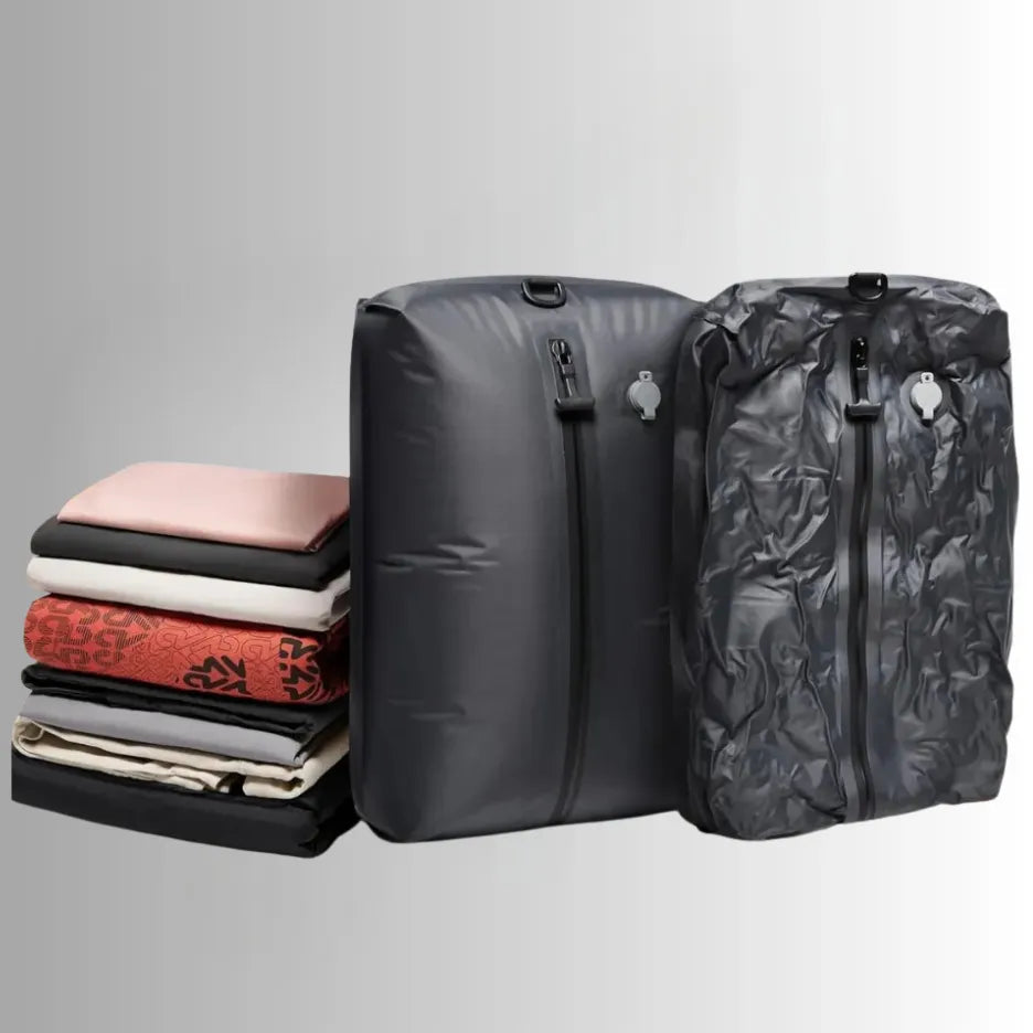 Pack3Ease travel vacuum bag kit: includes portable mini air pump to save 60% space by compressing 15+ pieces of clothes.