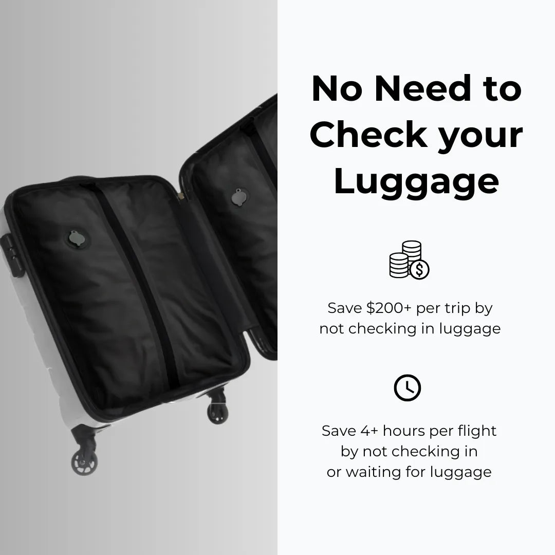 Pack3Ease vacuum compression bag: save $200 and 4 hours per trip by fitting all luggage into carry-on to avoid check-in fees and waiting time.