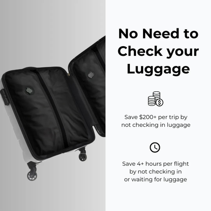 Pack3Ease vacuum compression bag: save $200 and 4 hours per trip by fitting all luggage into carry-on to avoid check-in fees and waiting time.